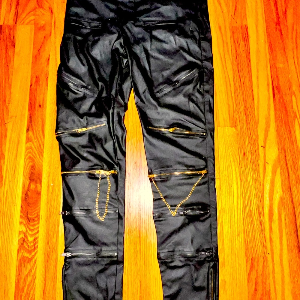 Black classy leather/polyester denim pants for you